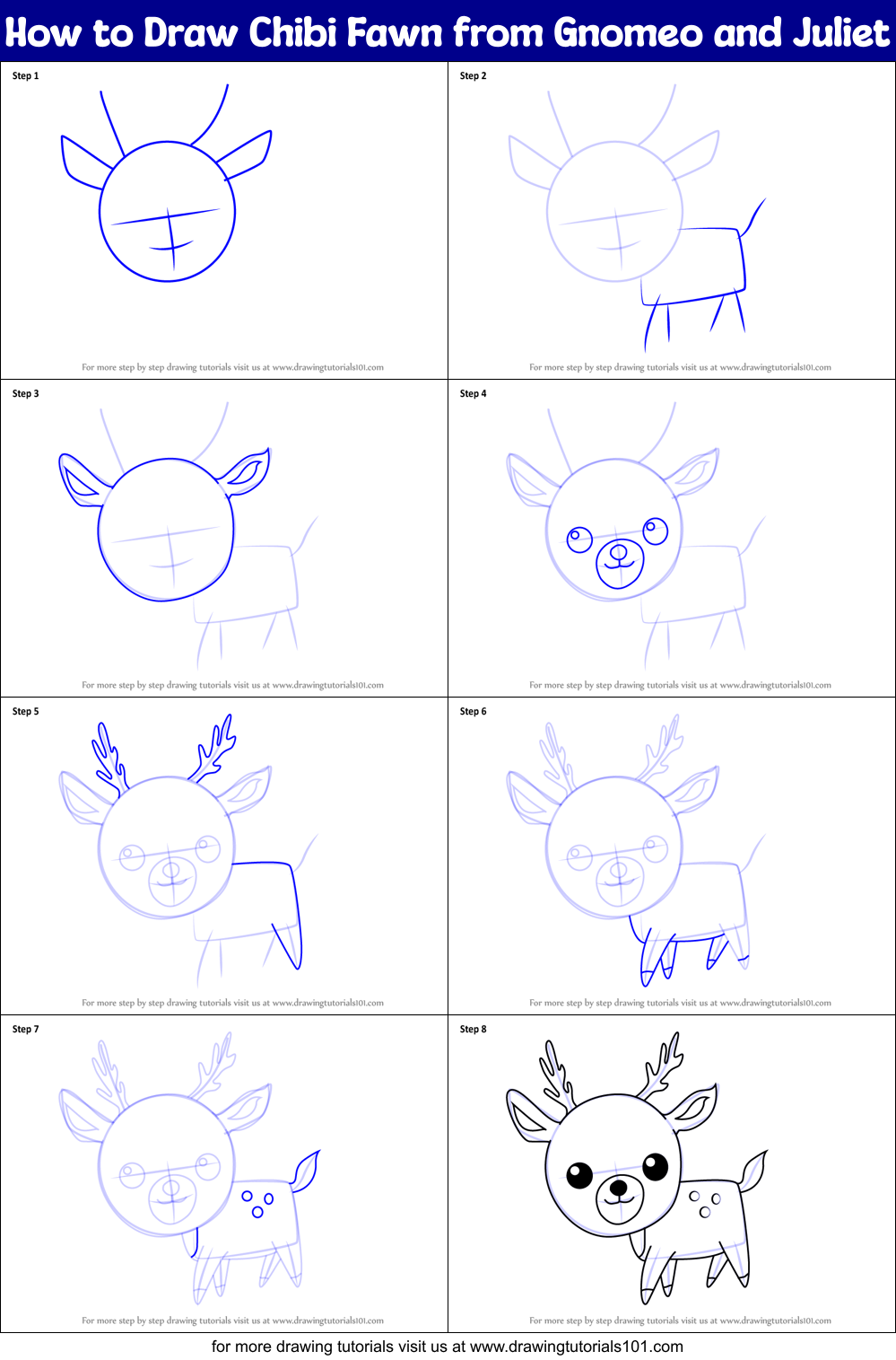 How to Draw Chibi Fawn from Gnomeo and Juliet printable step by step ...