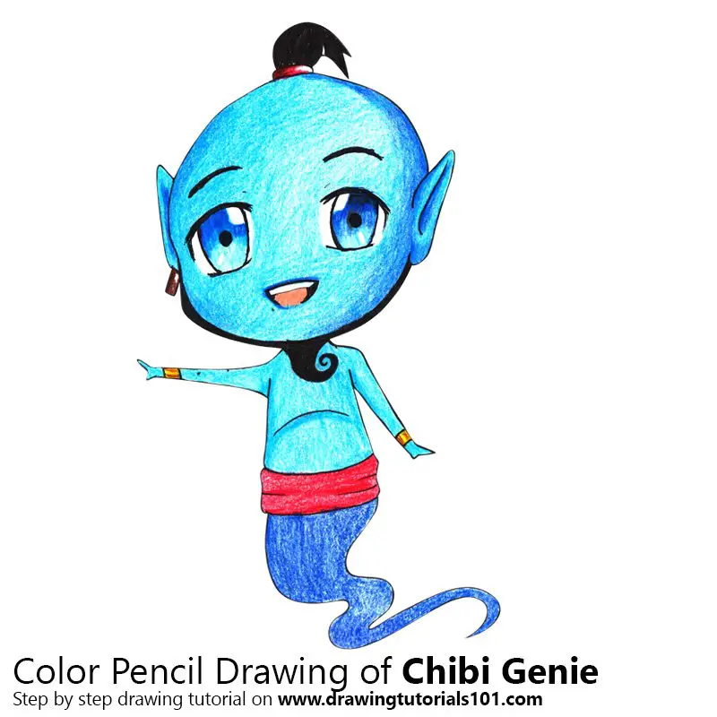 Chibi Genie from Aladdin Color Pencil Drawing