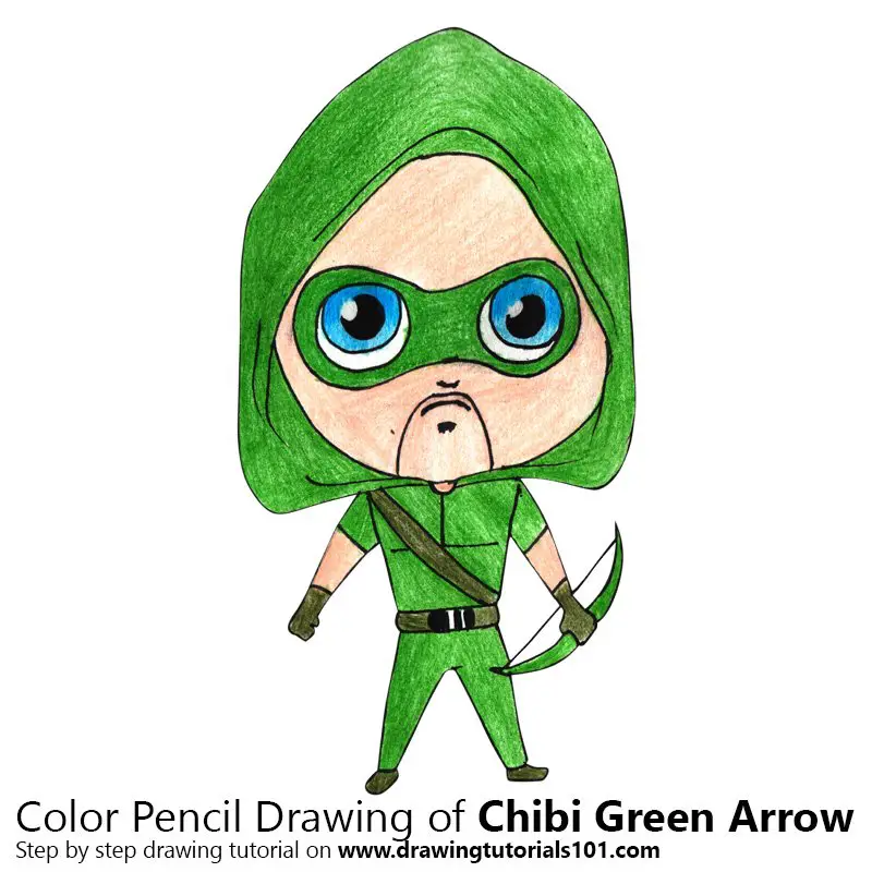 Chibi Green Arrow Color Pencil Drawing