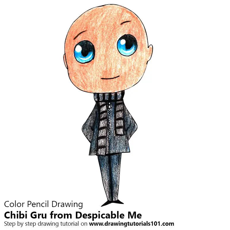 Chibi Gru from Despicable Me Color Pencil Drawing