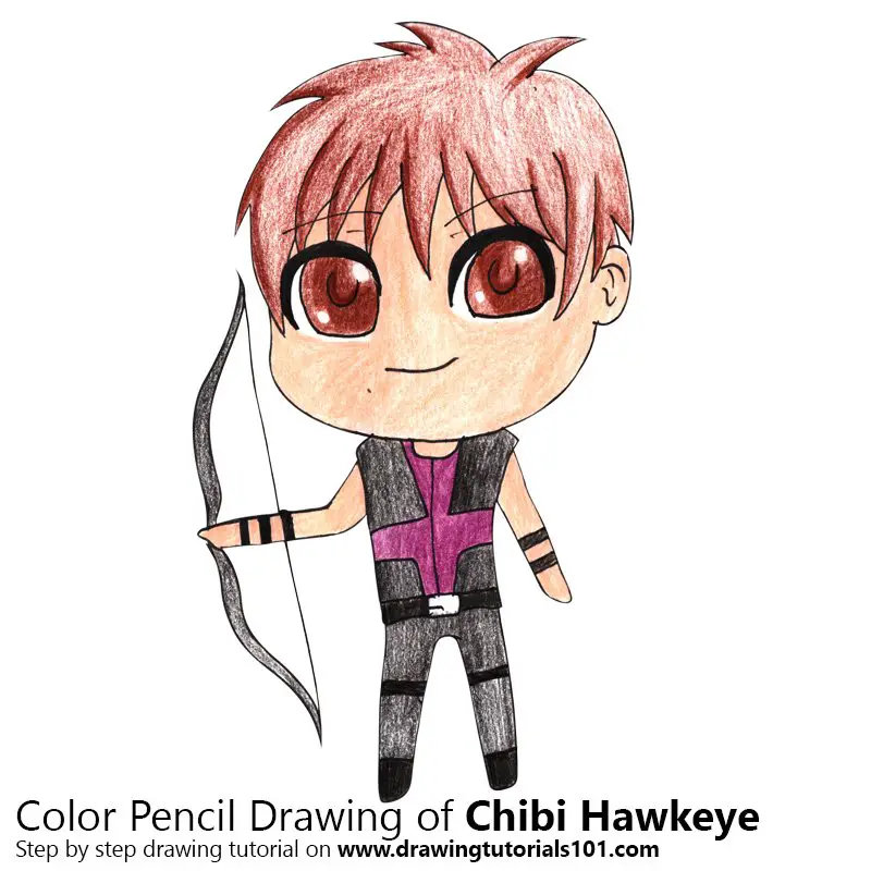 Chibi Hawkeye Color Pencil Drawing