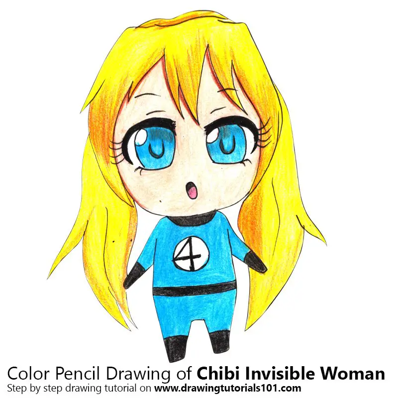 Chibi Invisible Woman Color Pencil Drawing