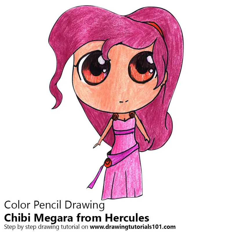Chibi Megara from Hercules Color Pencil Drawing