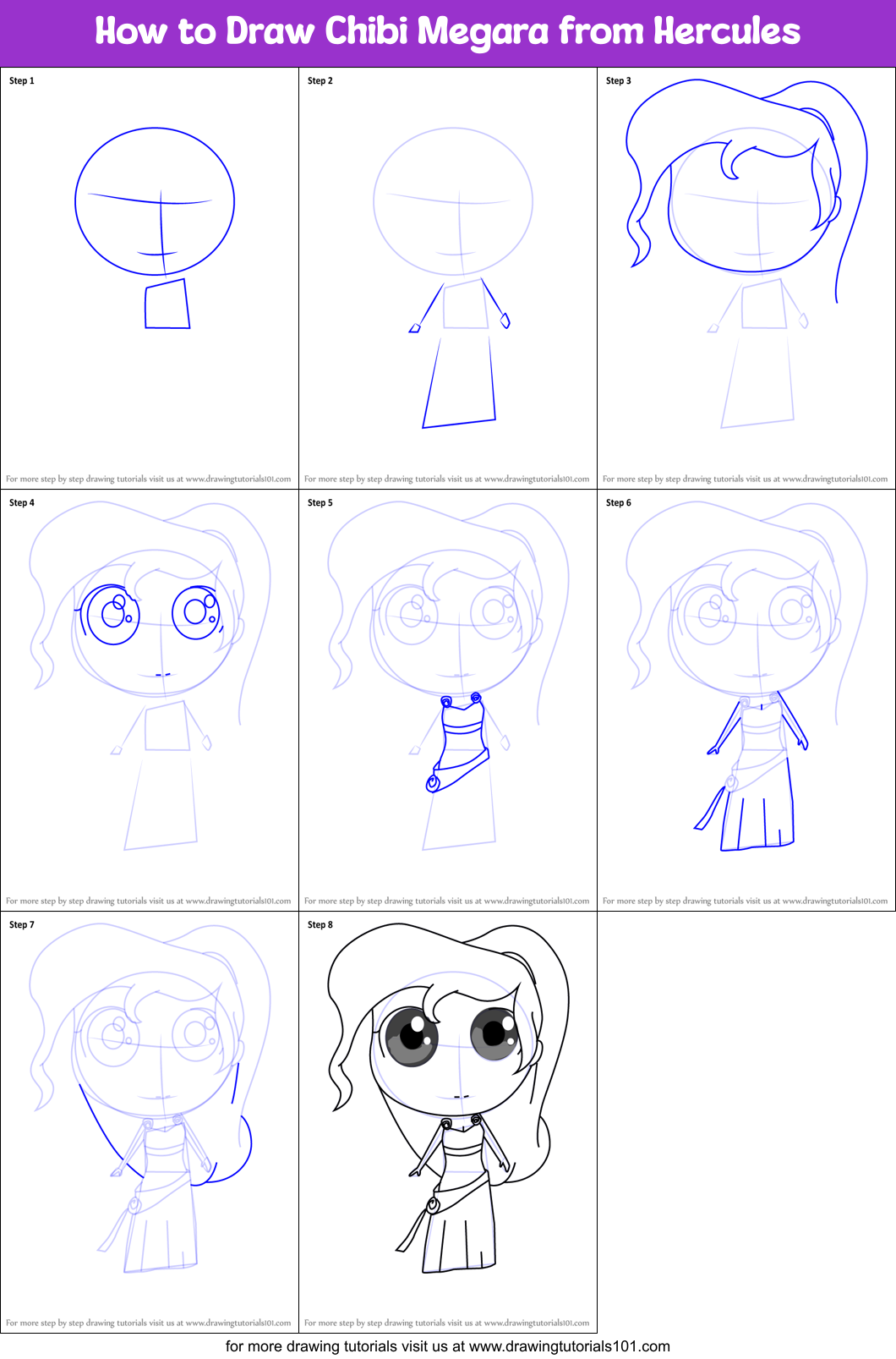 How To Draw Chibi Megara From Hercules Printable Step By Step Drawing 