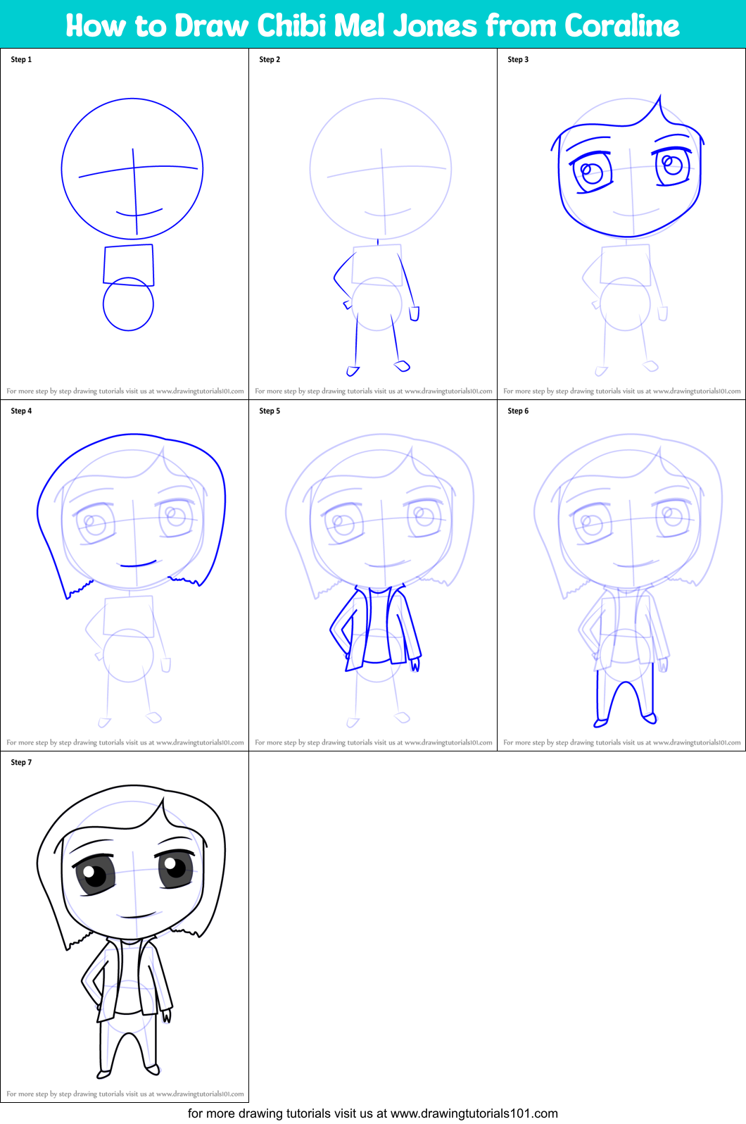 How to Draw Chibi Mel Jones from Coraline printable step by step ...