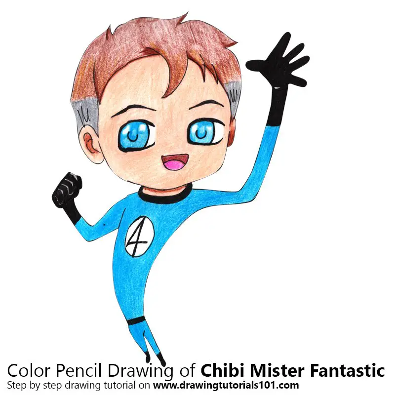 Chibi Mister Fantastic Color Pencil Drawing