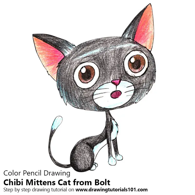 Chibi Mittens Cat from Bolt Color Pencil Drawing