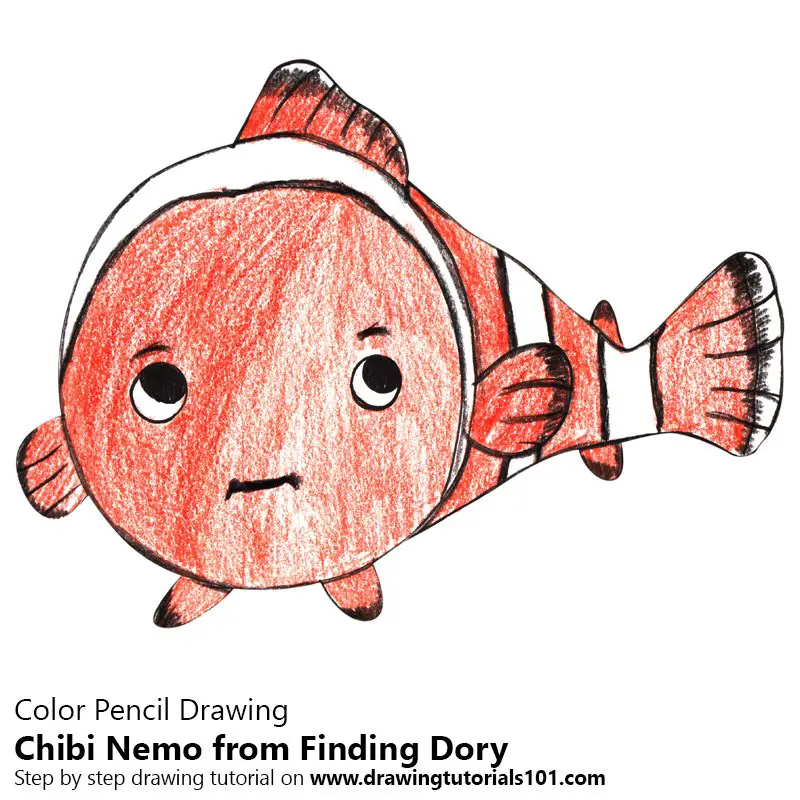 Chibi Nemo from Finding Dory Color Pencil Drawing