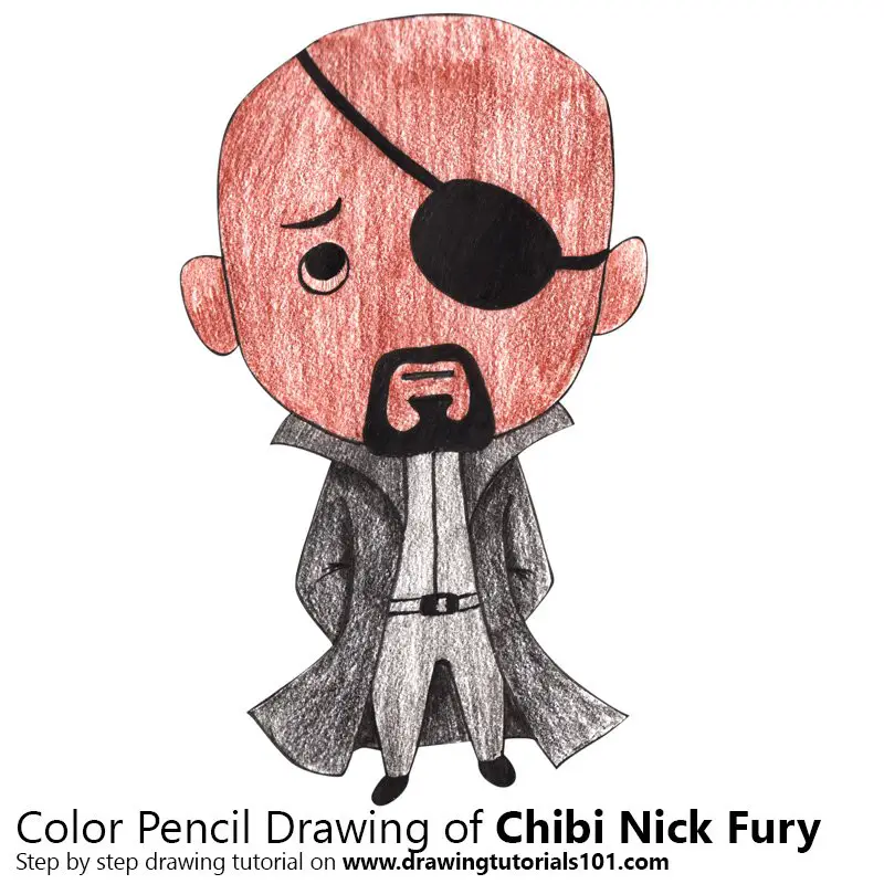 Chibi Nick Fury Color Pencil Drawing