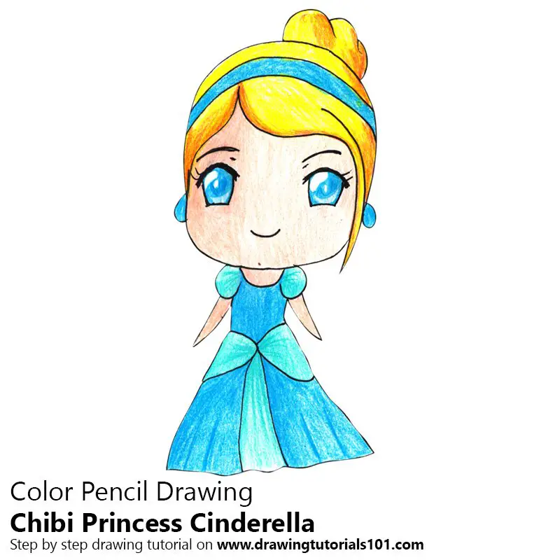 Chibi Princess Cinderella Color Pencil Drawing