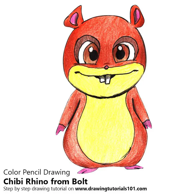 Chibi Rhino from Bolt Color Pencil Drawing
