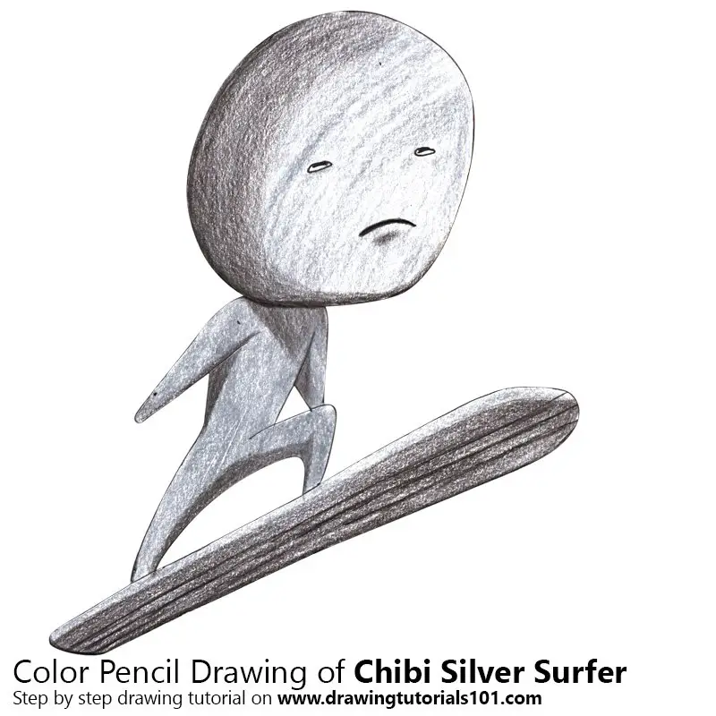 Chibi Silver Surfer Color Pencil Drawing