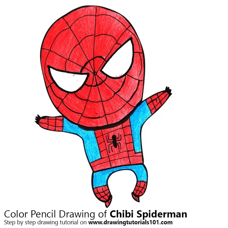 Chibi Spiderman Color Pencil Drawing