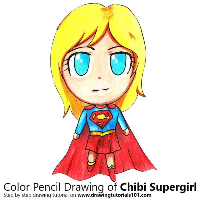 Chibi Supergirl Color Pencil Drawing