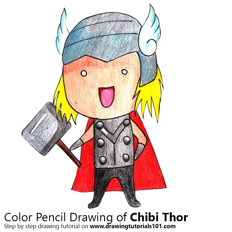 Chibi Thor Color Pencil Drawing
