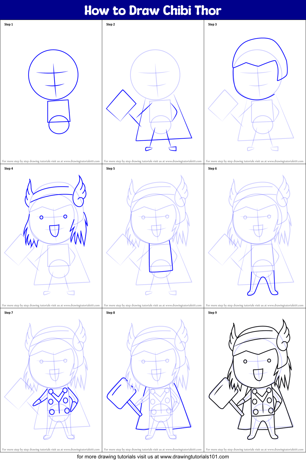 How to Draw Chibi Thor printable step by step drawing sheet ...