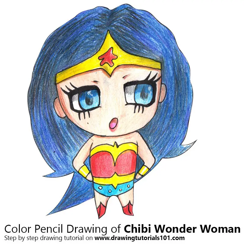 Chibi Wonder Woman Color Pencil Drawing