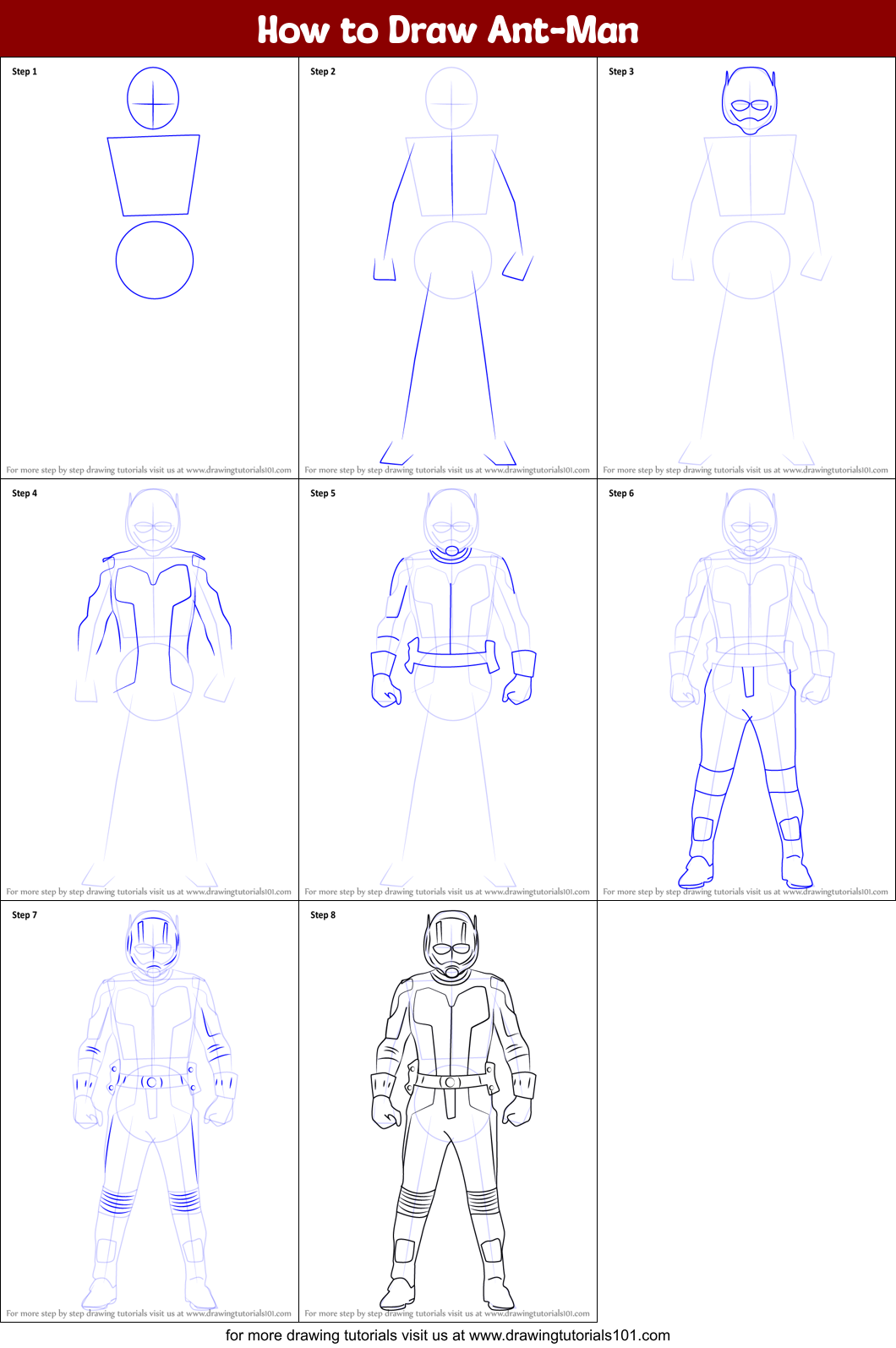 How to Draw AntMan printable step by step drawing sheet