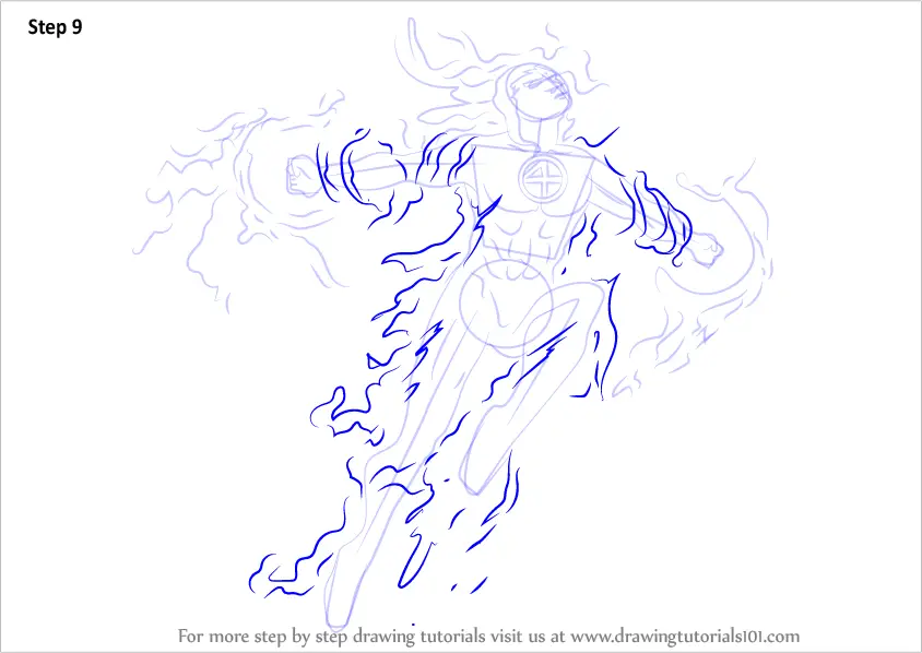 Learn How to Draw The Human Torch (Marvel Comics) Step by Step