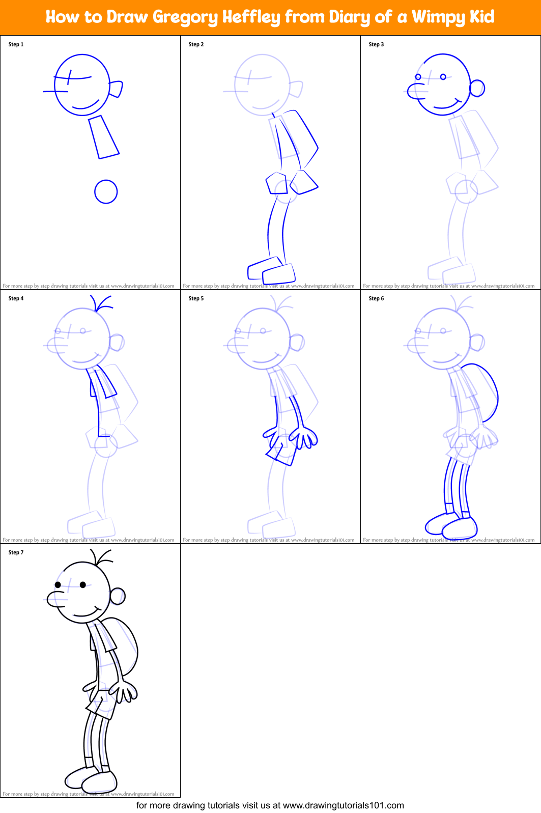 How to Draw Gregory Heffley from Diary of a Wimpy Kid printable step by
