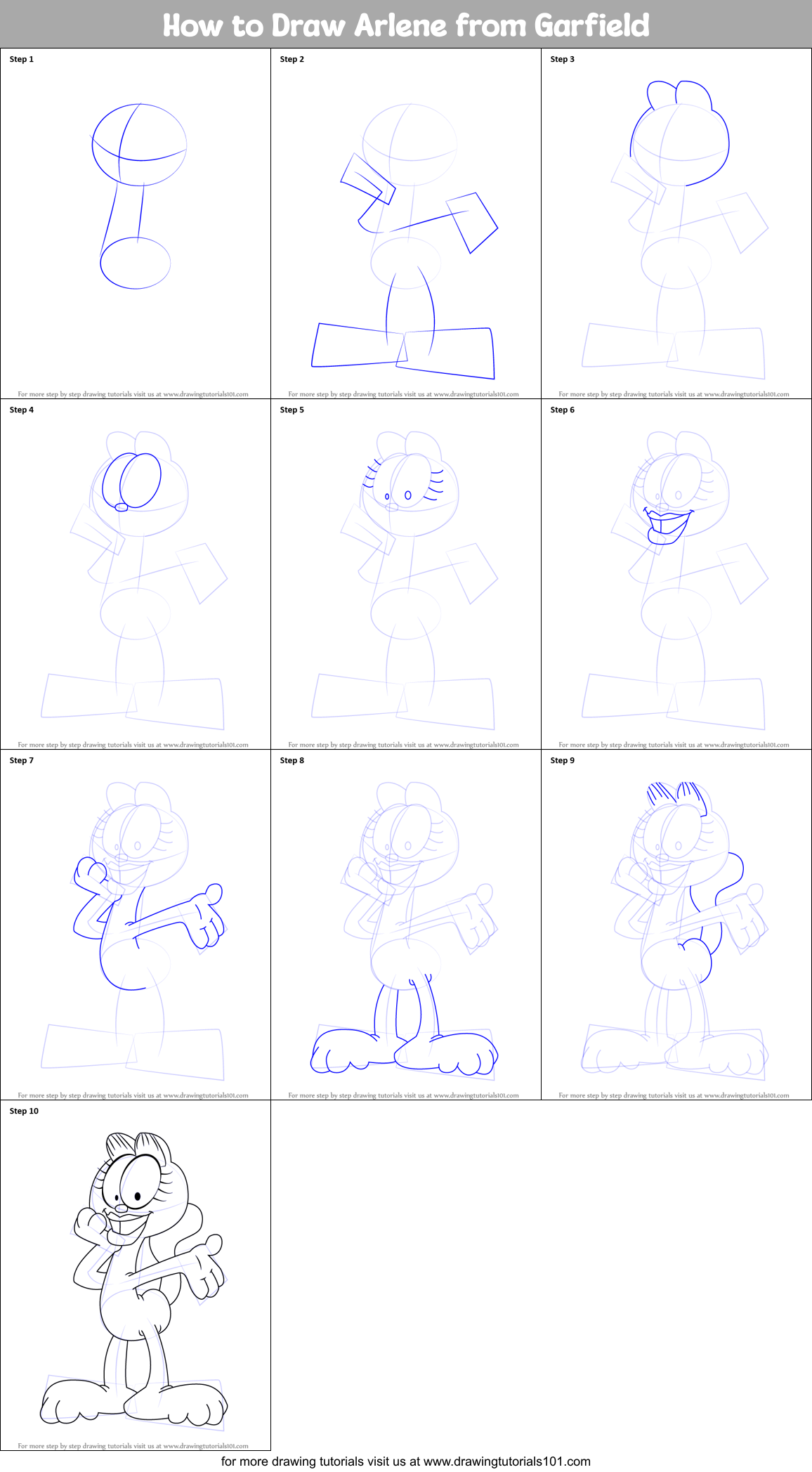 How to Draw Arlene from Garfield printable step by step drawing sheet ...