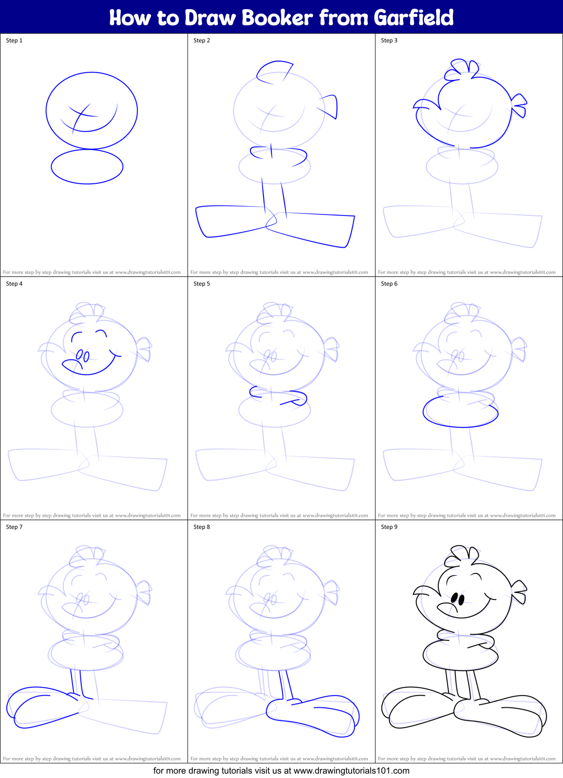 How to Draw Booker from Garfield printable step by step drawing sheet ...