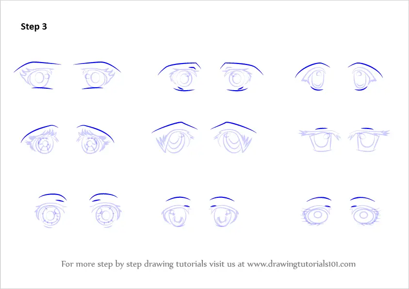 Step by Step How to Draw Anime Eyes - Female : DrawingTutorials101.com