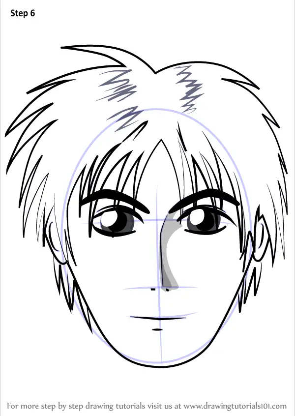 Step by Step How to Draw Anime Boy Face : 