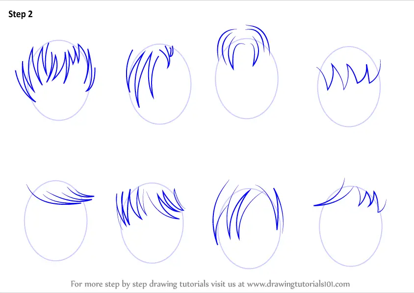 Learn How to Draw Anime Hair - Male (Hair) Step by Step : Drawing Tutorials