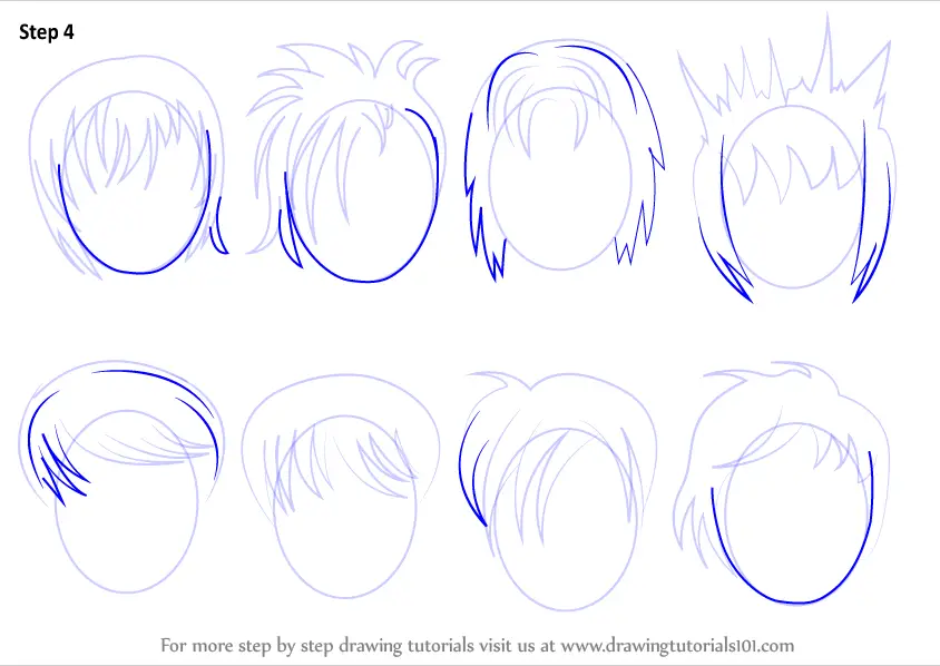 Learn How to Draw Anime Hair - Male (Hair) Step by Step : Drawing Tutorials