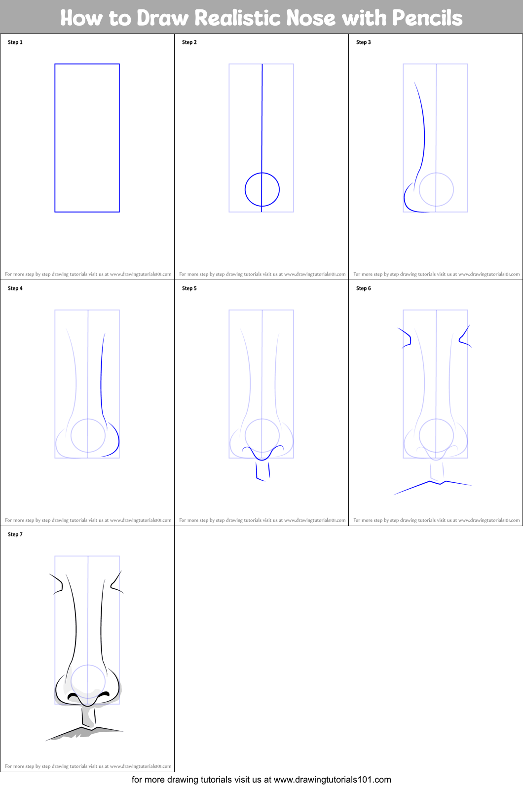 How to Draw Realistic Nose with Pencils printable step by step drawing ...