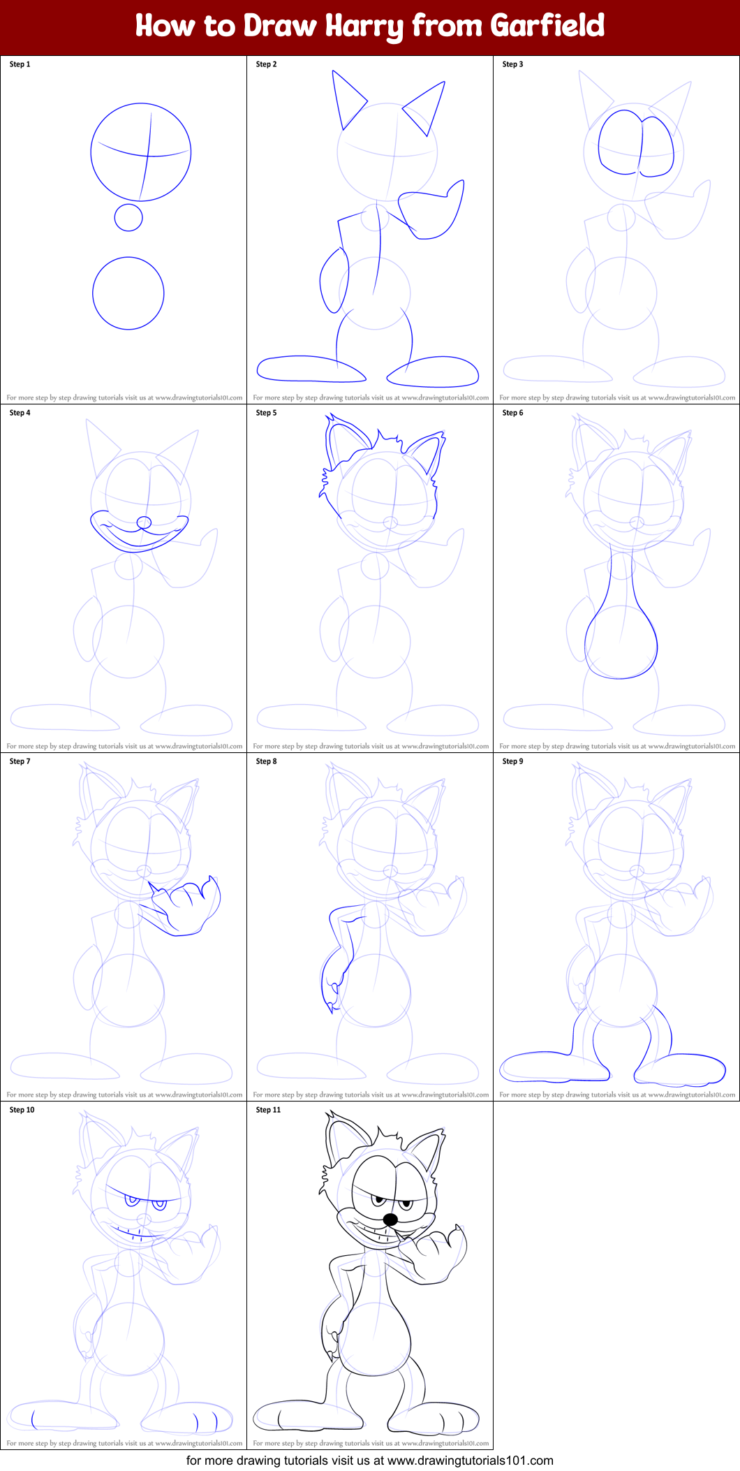 How to Draw Harry from Garfield printable step by step drawing sheet ...