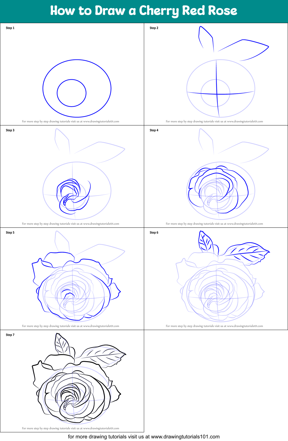 How to Draw a Cherry Red Rose printable step by step drawing sheet ...