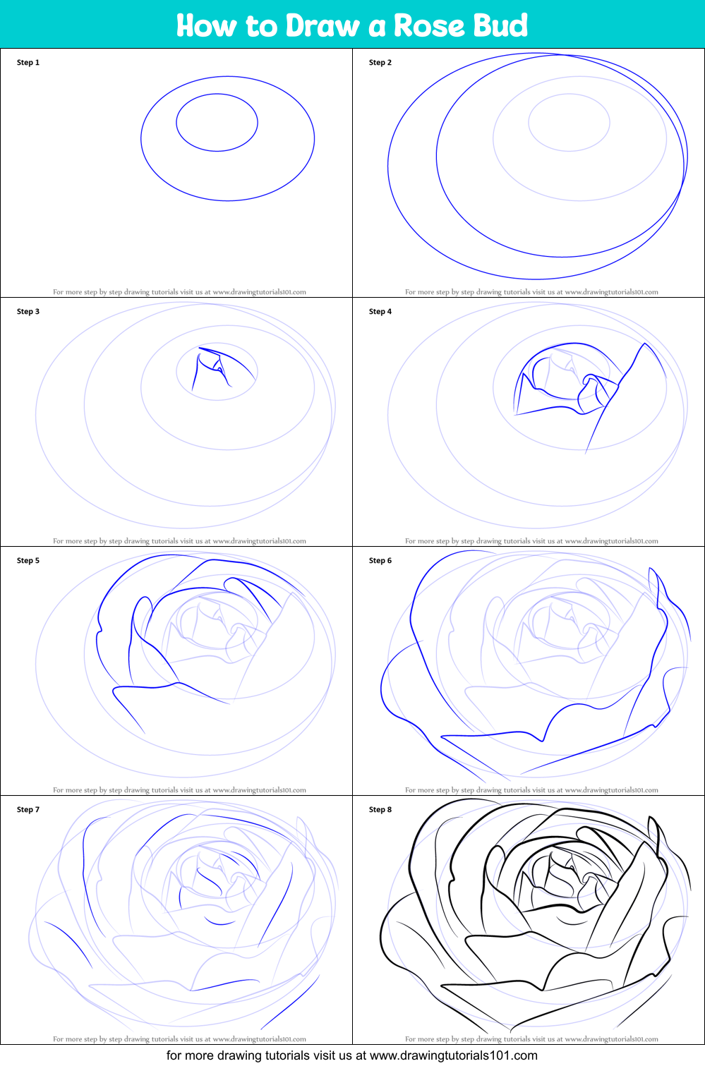 How to Draw a Rose Bud printable step by step drawing sheet ...