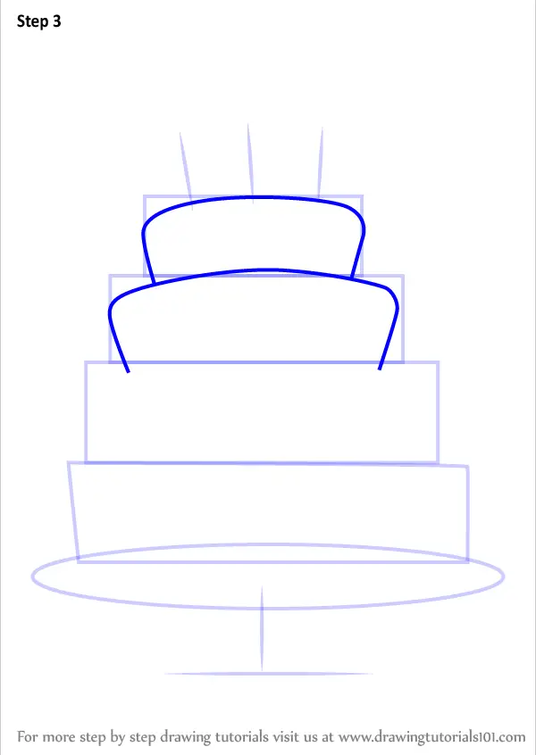 Learn How to Draw a Birthday Cake with Candles (Cakes) Step by Step : Drawing Tutorials