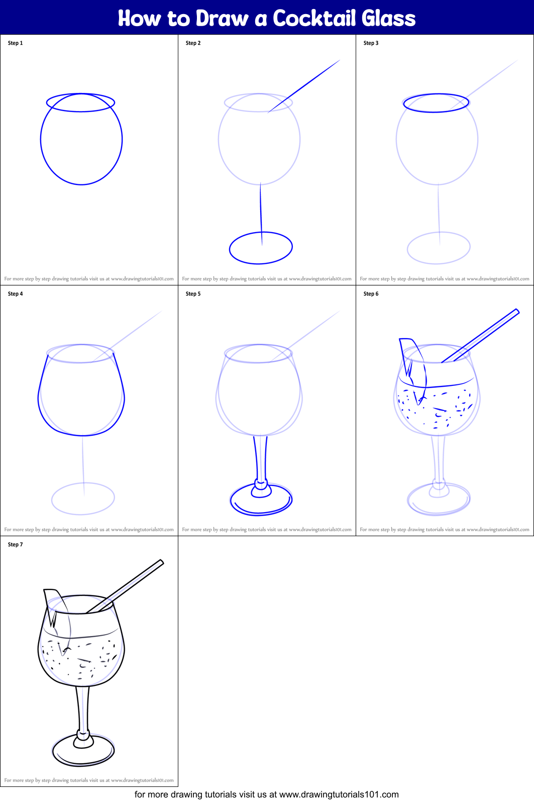 How to Draw a Cocktail Glass printable step by step drawing sheet