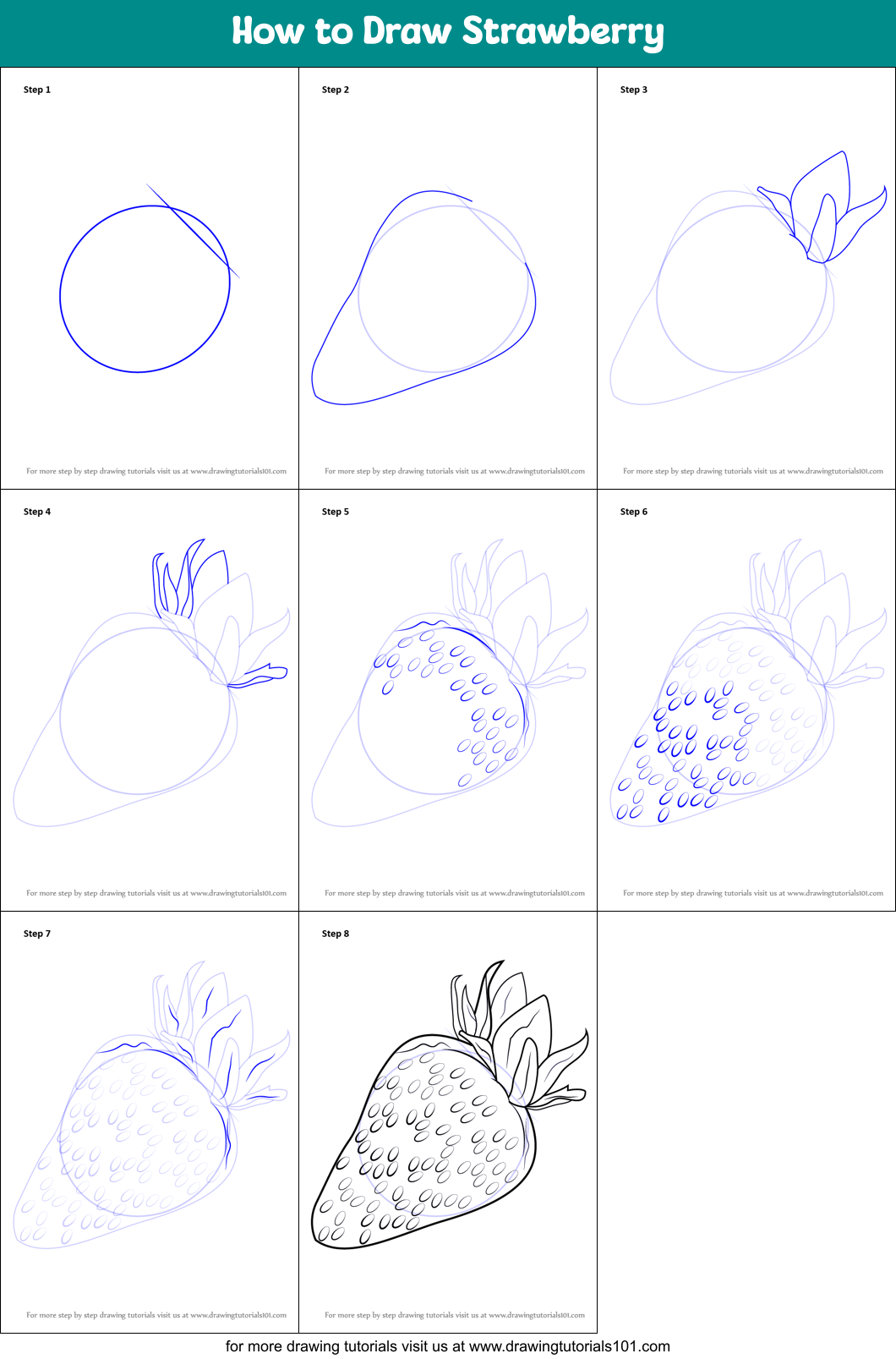 How to Draw Strawberry printable step by step drawing sheet