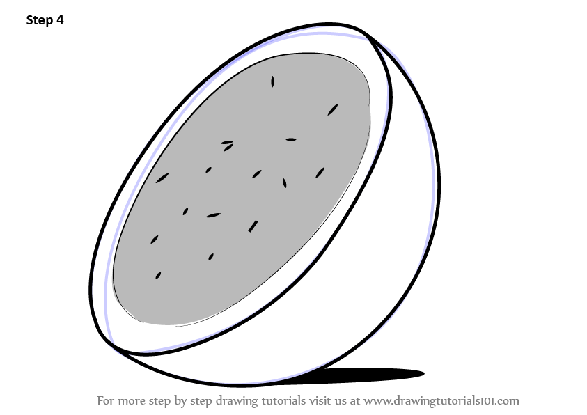 Learn How to Draw Watermelon Half (Fruits) Step by Step : Drawing Tutorials