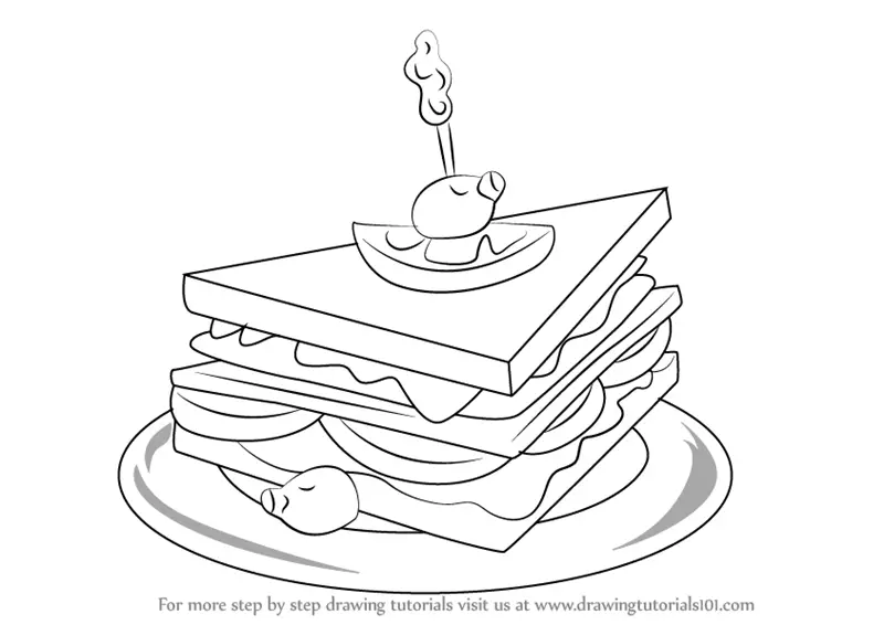 Learn How to Draw a Club Sandwich (Snacks) Step by Step : Drawing Tutorials