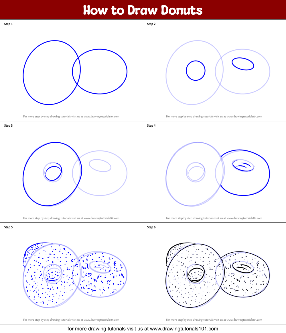 How to Draw Donuts printable step by step drawing sheet : DrawingTutorials101.com