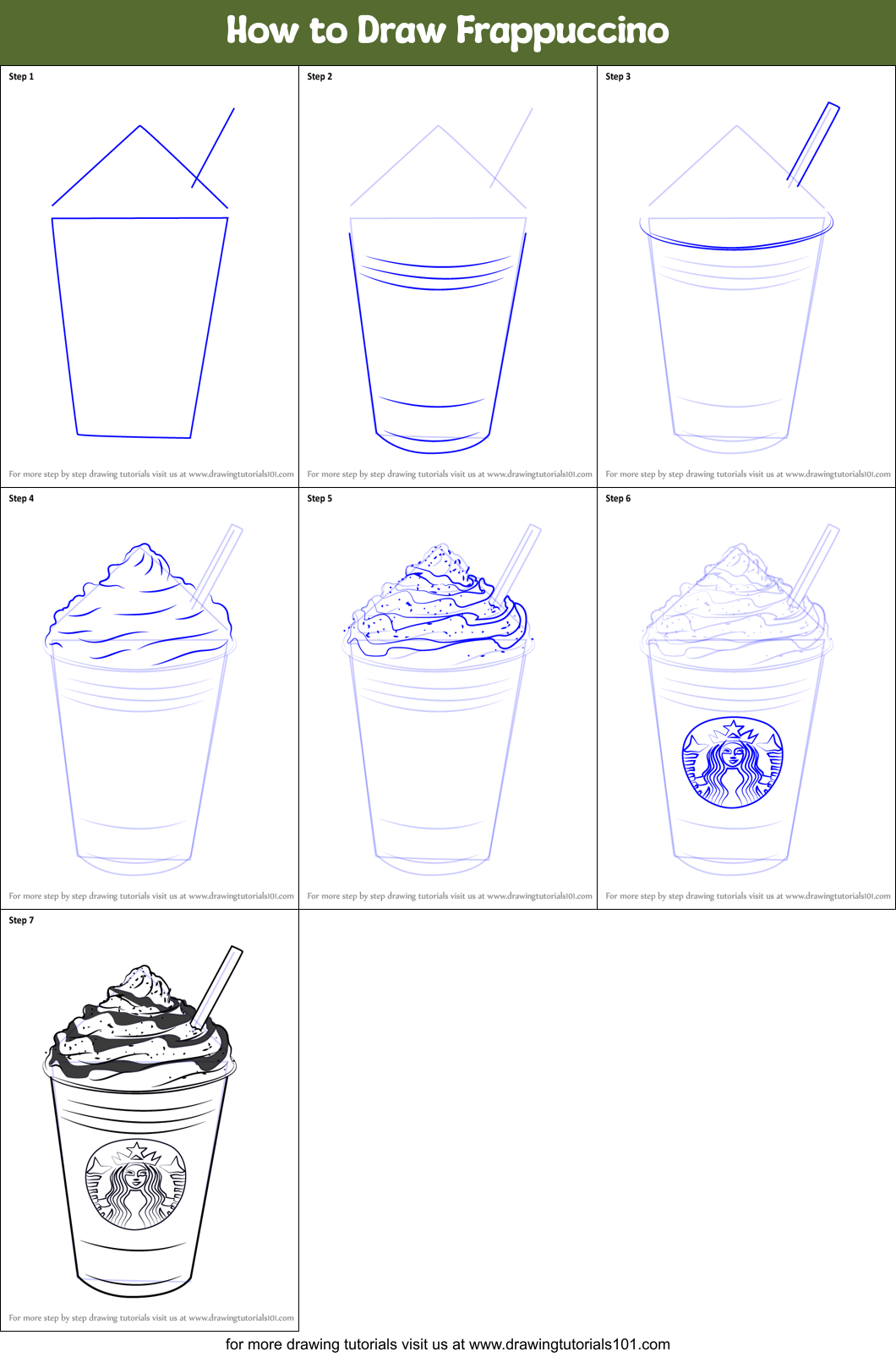 How to Draw Frappuccino printable step by step drawing sheet