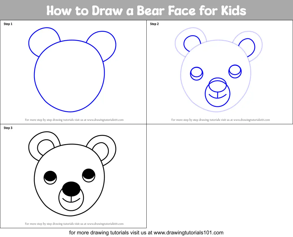 How to Draw a Bear Face for Kids printable step by step drawing sheet ...