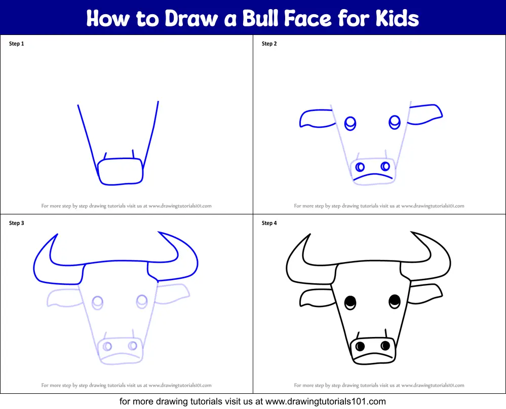 How to Draw a Bull Face for Kids printable step by step drawing sheet