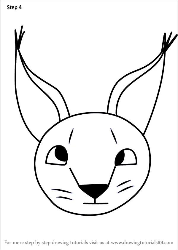 Step by Step How to Draw a Caracal face for Kids : DrawingTutorials101.com