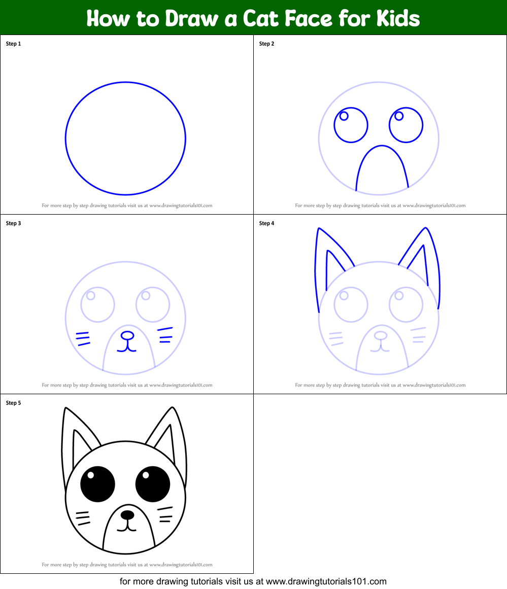 How to Draw a Cat Face for Kids printable step by step drawing sheet