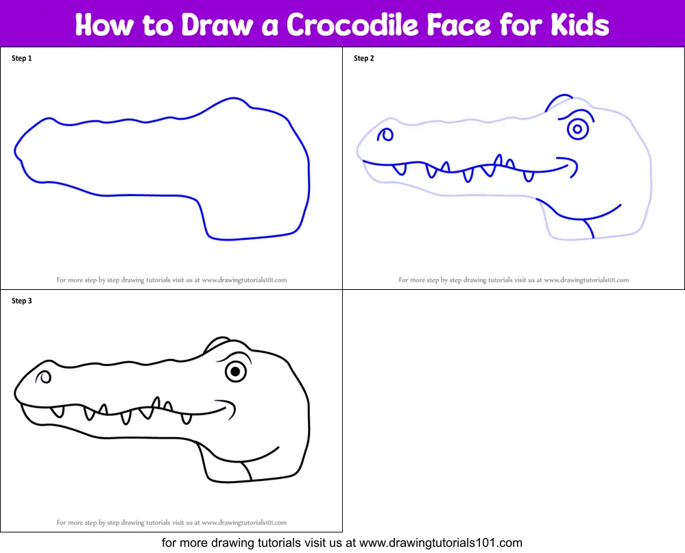 How to Draw a Crocodile Face for Kids printable step by step drawing ...