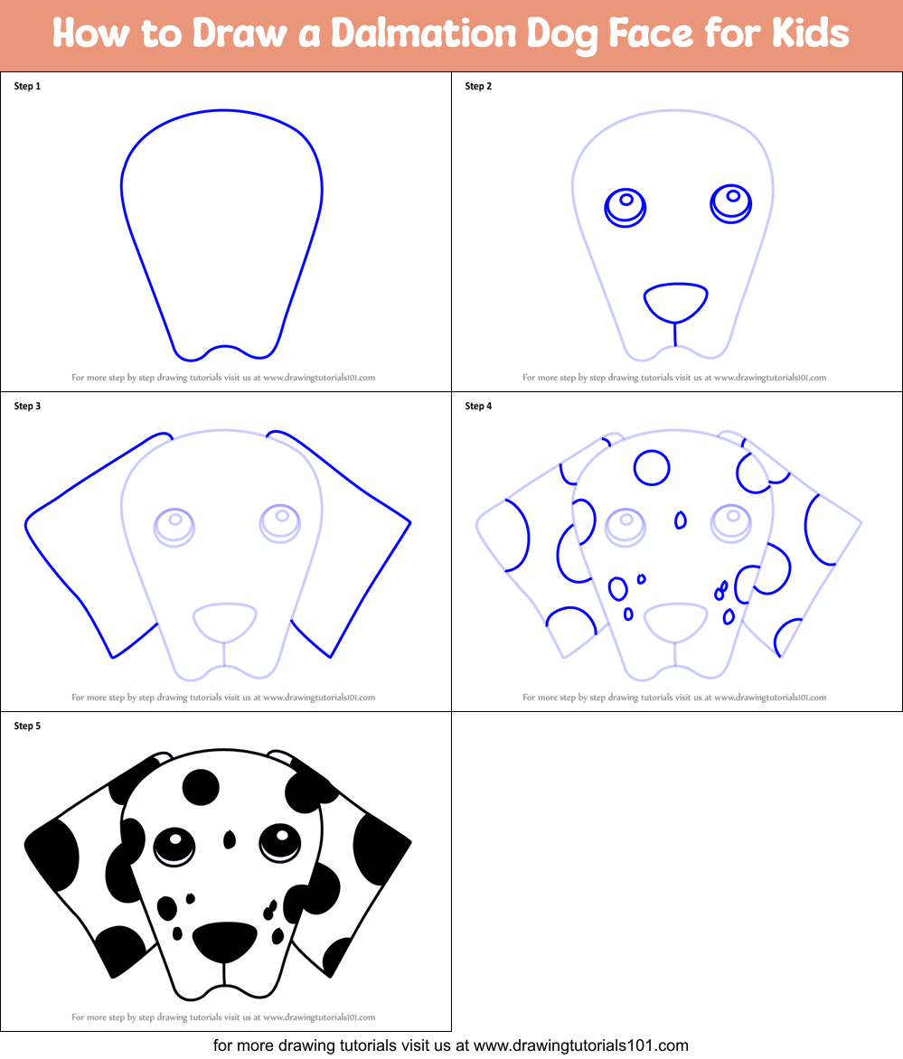 How to Draw a Dalmation Dog Face for Kids printable step by step