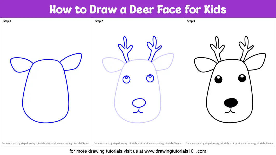 How to Draw a Deer Face for Kids printable step by step drawing sheet