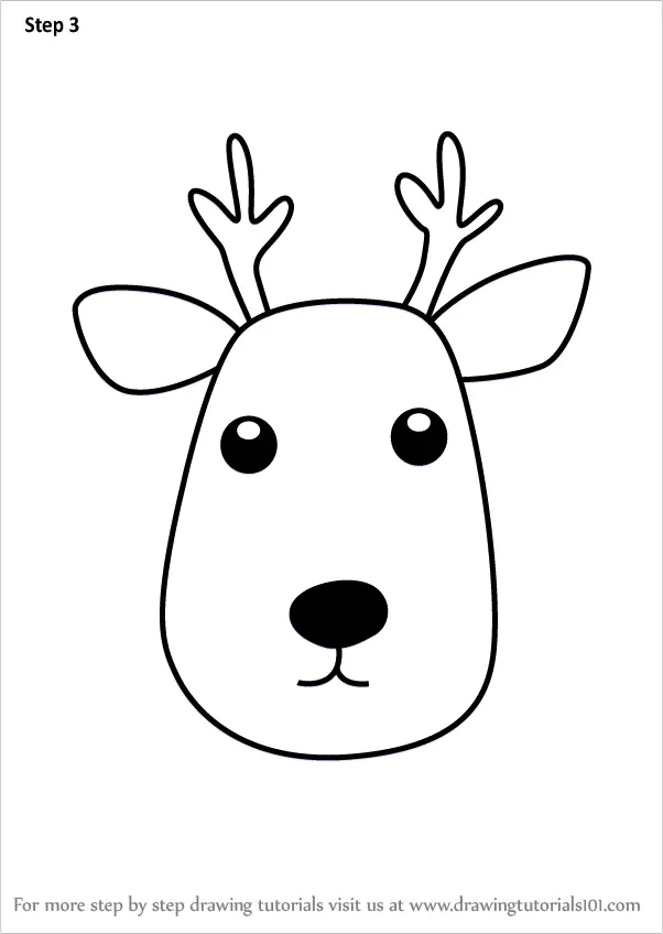 Step by Step How to Draw a Deer Face for Kids : DrawingTutorials101.com