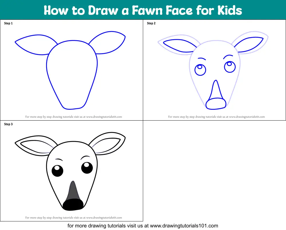 How to Draw a Fawn Face for Kids printable step by step drawing sheet